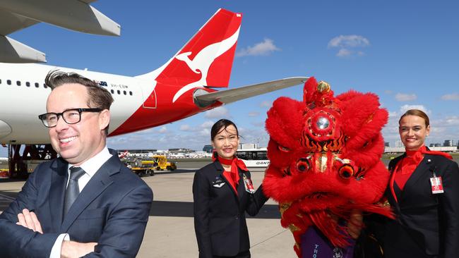 Qantas CEO Alan Joyce, once pictured announcing flights to Beijing, but now cutting costs and staff as the coronavirus impacts the company. Picture Renee Nowytarger