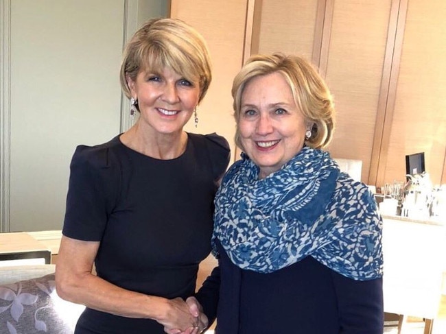 Julie Bishop after meeting with Hillary Clinton in May 2018. Picture: Julie Bishop’s Twitter