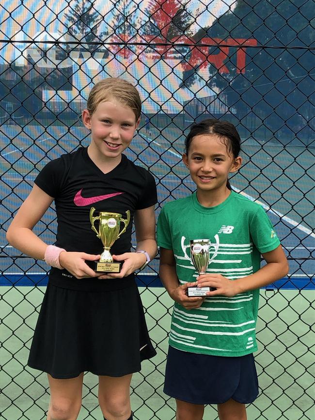 Elise Virr (KDV Sport) and Tori Russell (Pro-One Tennis Academy) after Sunday’s final. Photo: SUPPLIED