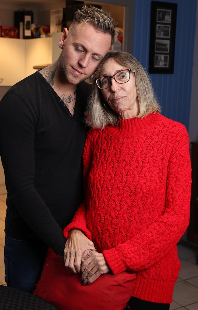 Jennifer Bywater, 57, at home with son Matthew, 28. Picture: Liam Kidston