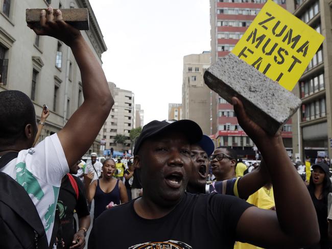 Members of the African National Congress are calling for Mr Zuma to step down. Picture: Themba Hadebe/AP