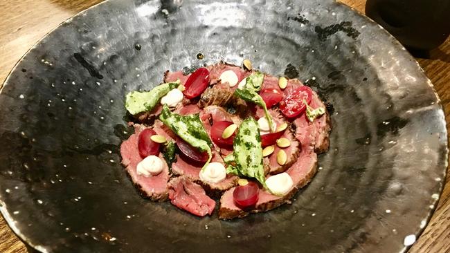 The seared kangaroo with pickled grapes and saltbush at Mimasu