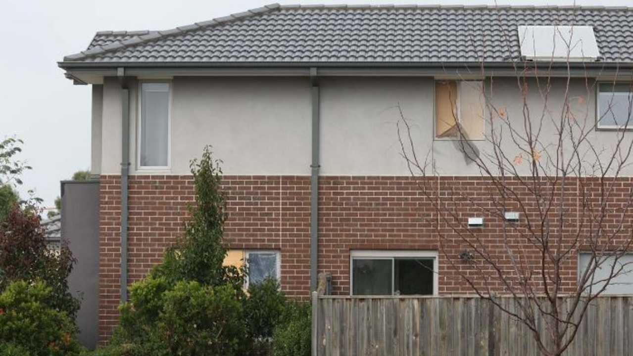 Three windows, on both the first and second floors of the house where Calum von Moger suffered serious injuries. Picture: news.com.au