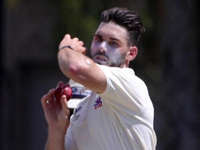 Hamish Winter-Irvine of Footscray bowling during the Premier Cricket match between Footscray v Camberwell played at Merv Hughes Oval Footscray on Saturday 26th January, 2019.