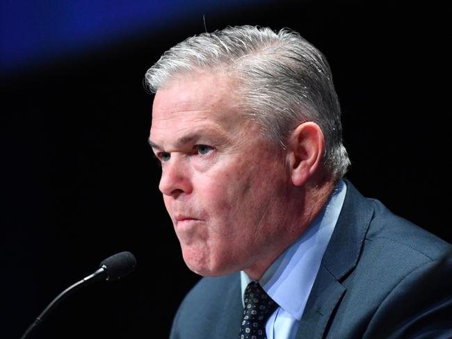 Santos CEO Kevin Gallagher is seen during the Santos Annual General Meeting (AGM) at the Adelaide Convention Centre in Adelaide, Thursday, May 3, 2018. (AAP Image/David Mariuz) NO ARCHIVING