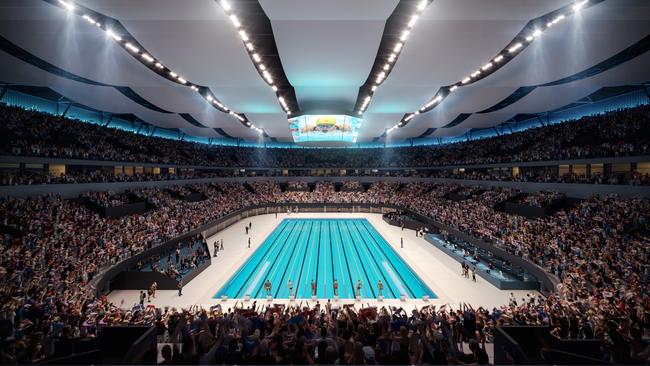 An artist's impression of Brisbane Arena configured for the 2032 Olympics’ swimming. Picture – Supplied