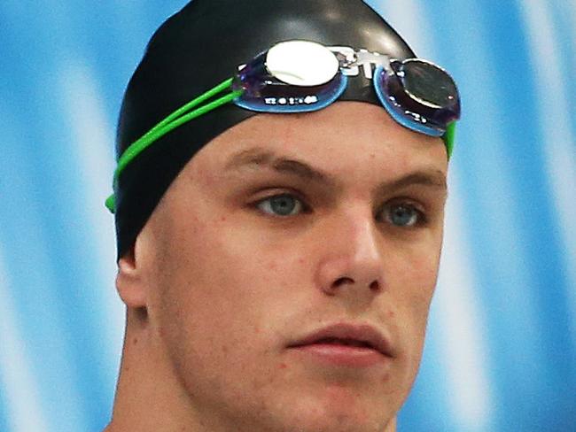 16 year old Kyle Chalmers ahead of 50m freestyle heat during Australian Swimmining Championships at Sydney Olympic Park Aquatic Centre. pic. Phil Hillyard