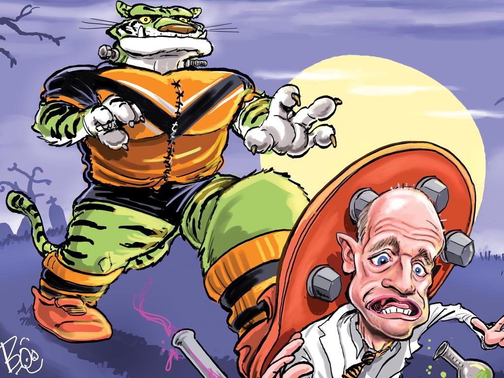 Frankenstein’s monster of the NRL, the Wests Tigers. Art: Boo Bailey