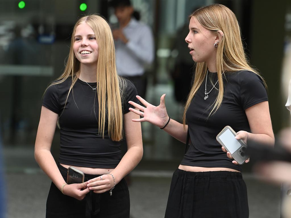 Lee Lovell’s daughters Kassie and Scarlett Lovell outside of Brisbane Supreme Court. Picture: John Gass