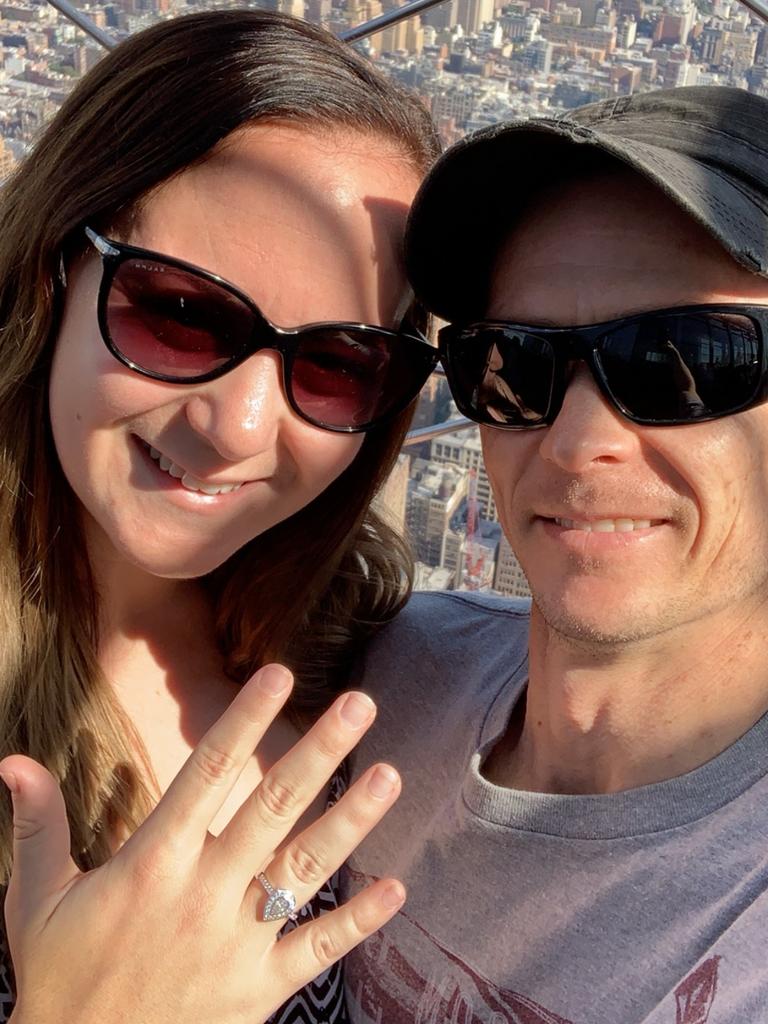Jockey Andrew Gibbons and fiancée Keeley Gageler. He proposed to her on top of Empire State Building last August. Supplied
