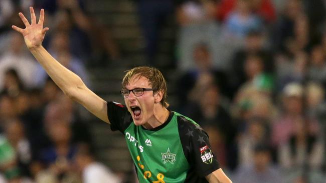 MELBOURNE, AUSTRALIA - JANUARY 09:  Liam Bowe of the Melbourne Stars appeals at Melbourne Cricket Ground on January 09, 2019 in Melbourne, Australia. (Photo by George Salpigtidis/Getty Images)