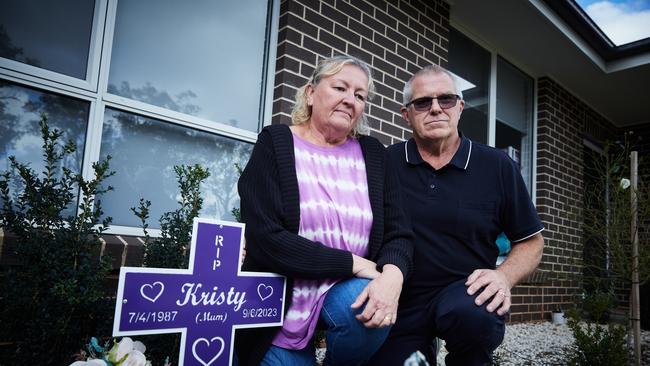 Donna and Peter Thornell, in front of a memorial for their daughter. Picture: Graham Schumaan