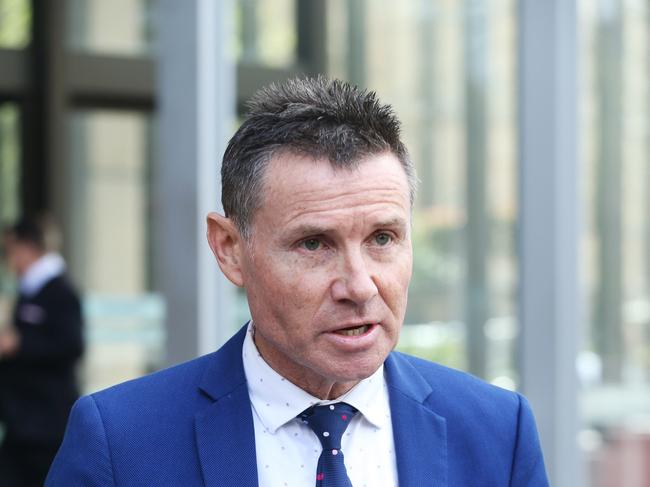Former MP Andrew Laming leaves the Federal Court in Sydney after the resolution of his defamation hearing against Nine. He has received an apology from Nine News over allegations aired in a TV story last year. Picture: John Feder/The Australian.