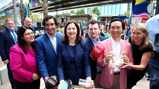 Education Minister Grace Grace, Premier Annastacia Palaszczuk, Johnathan Thurston, Jeff Horn, Li Cunxin and Tourism Minister Kate Jones at the ceremony. Picture: Adam Head