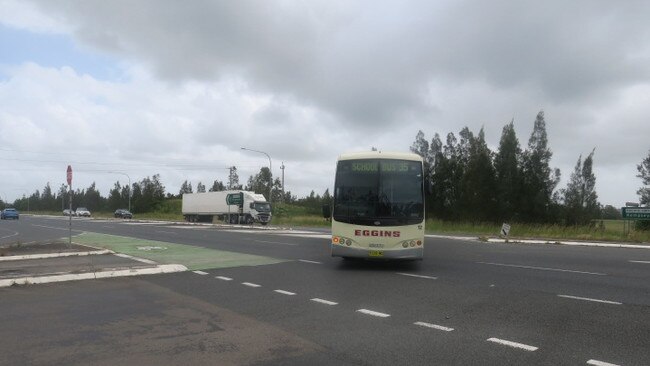 Dangerous: Traffic teems in and out of Harrington Rd and the Pacific Highway at Coopernook. Pic by Daniel Mills