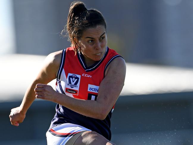 Stephanie Simpson in action during the VFLW Darebin Falcons v Western Bulldogs football match in Footscray, Saturday, June 8, 2019. Picture: Andy Brownbill