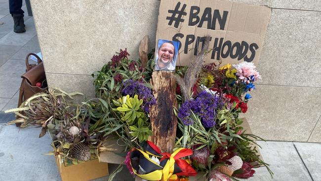 Flowers were placed outside the Supreme Court, where an inquest into the death of Wayne Fella Morrison was taking place. Picture: Kathryn Bermingham