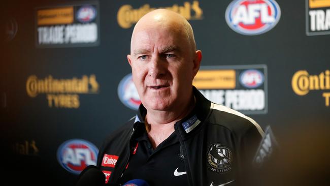 Graham Wright in the uncomfortable position of speaking to the media during trade period. Picture: Michael Willson/AFL Photos via Getty Images