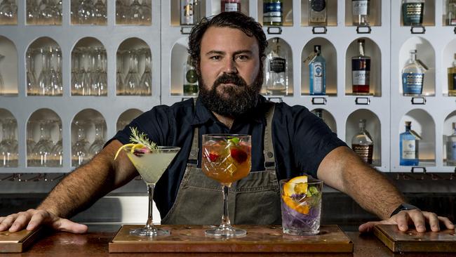 Gin mixologist Kurt Mellross at the Gin Parlour bar. Picture: Jerad Williams