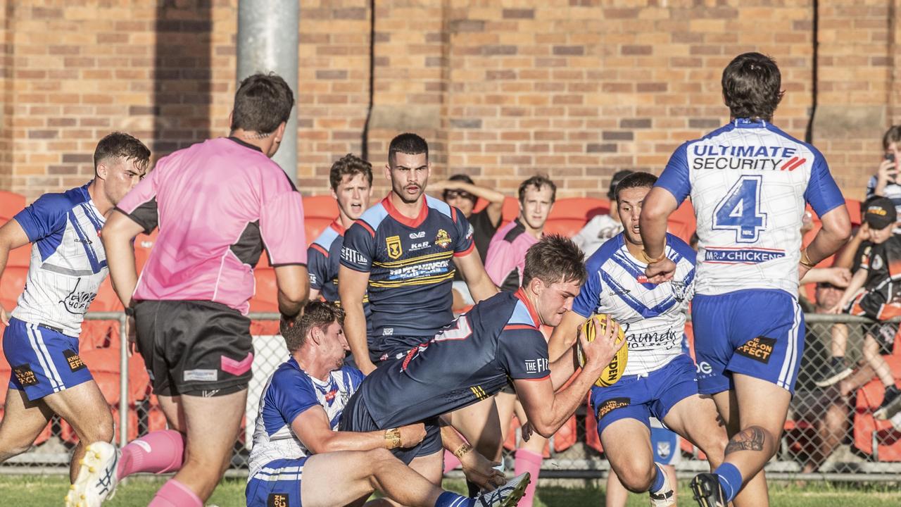 Cooper Howlett scores a try for the Clydesdales in a trial game against the Canterbury-Bankstown Bulldogs. Picture: Nev Madsen.