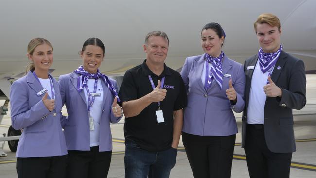 Bonza cabin crew with CEO Tim Jordan before the airline collapsed.