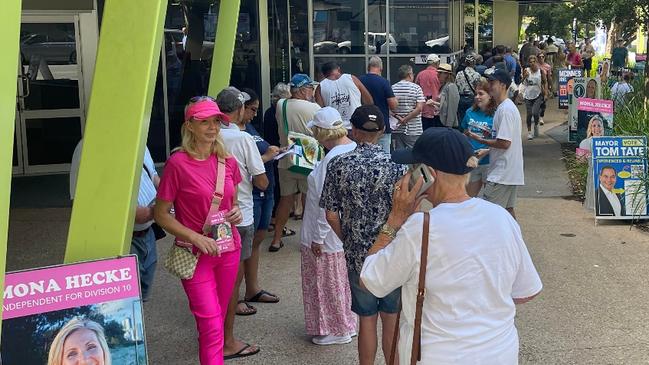 Voters at the Lawson Street pre-poll centre in Southport as voting started in the Gold Coast City Council 2024 election.