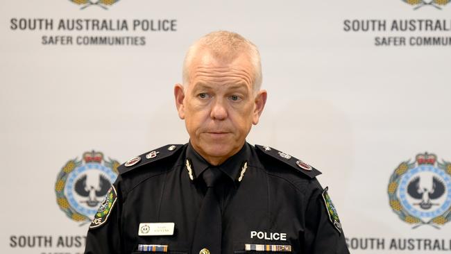 Police Commissioner Grant Stevens speaking to the media at Police Headquarters. Picture: NCA NewsWire / Naomi Jellicoe