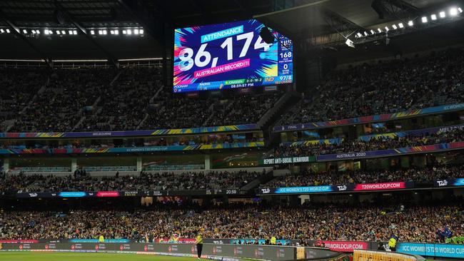 A massive crowd packed the ‘G for the Women's T20 World Cup final. Picture: AAP Image/Michael Dodge