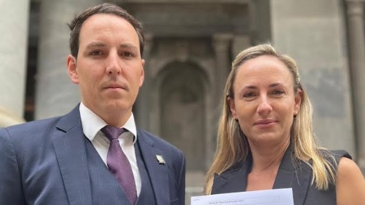 Henry Davis and Sarah Game outside Parliament. Picture: Supplied