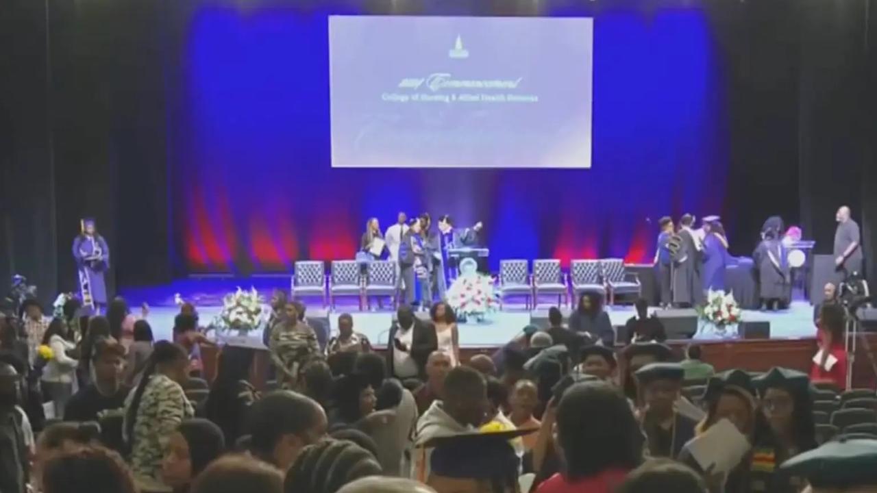 Some of the graduates were able to walk in Saturday’s main ceremony. Picture: NBC