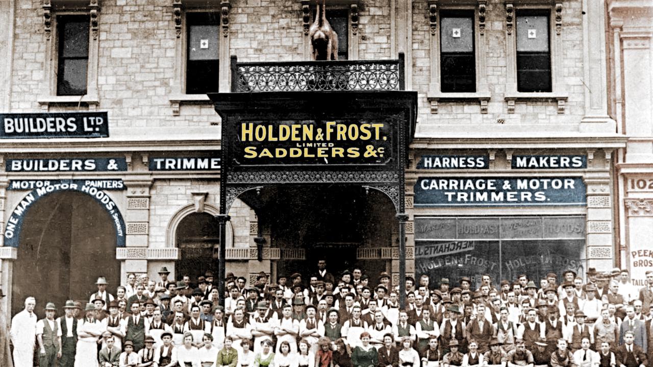 Staff in front of the Holden and Frost saddlery and motor car parts factory building in Grenfell Street, Adelaide, in 1914. Pic: Mortlock Library