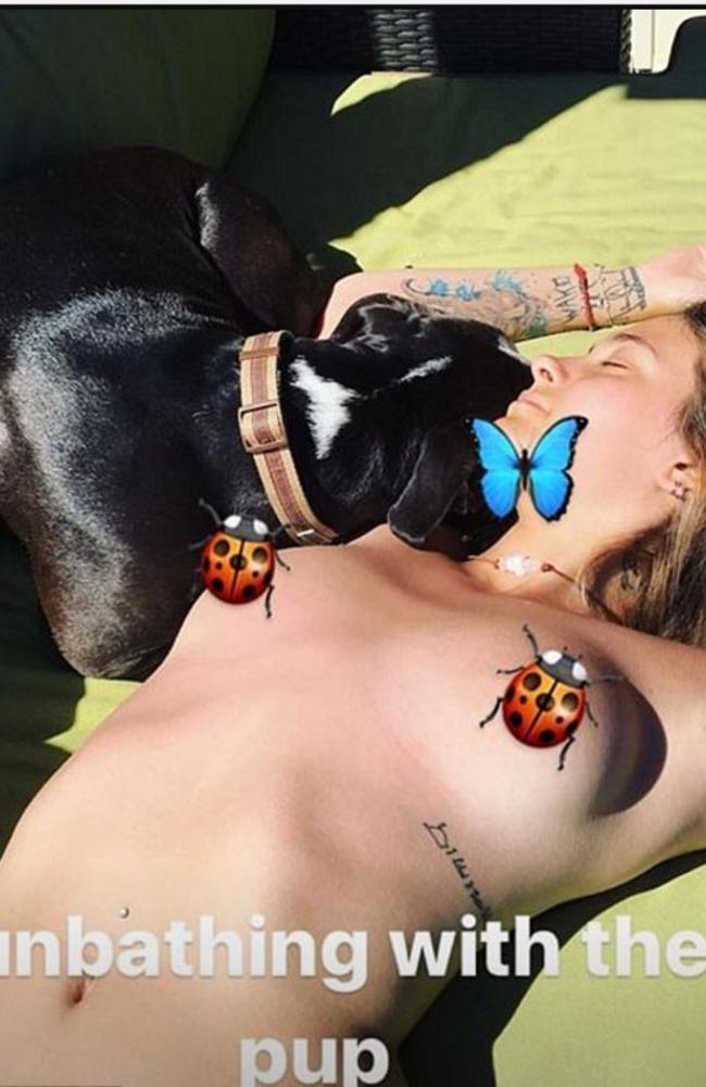 Paris Jackson's original nude post captioned “Sunbathing with the pup”.