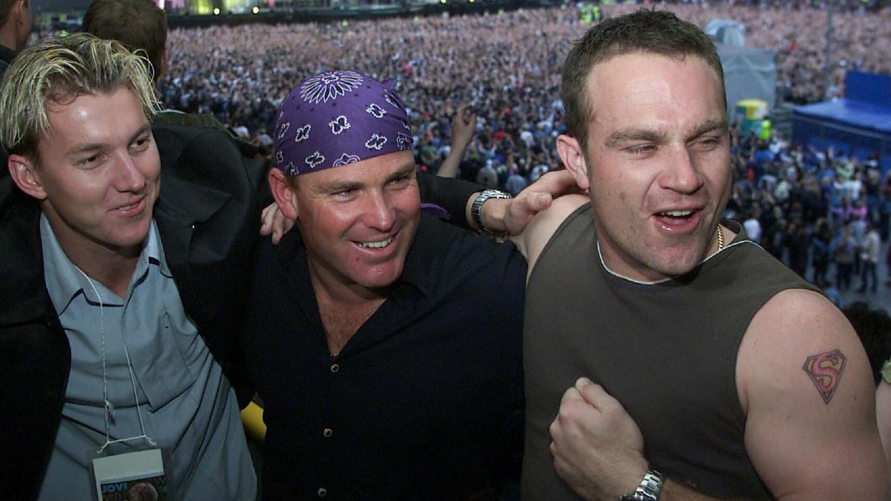 Brett Lee, Shane Warne and Michael Slater attend a Bon Jovi concert during an Ashes Tour.