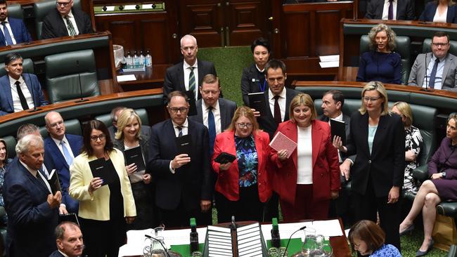 Victorian Parliament returned for a single day to swear in new MPs and ministers into their new roles. Picture: NCA NewsWire / Nicki Connolly