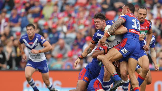 Adam Elliott was another standout for the dogs, making a successful move from the middle to an edge to spark Canterbury’s attack. Picture: Getty Images.