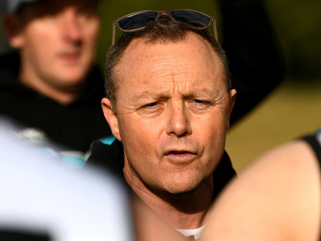 St MaryÃs coach Fabian Carelli talks to his players during the round 15 Northern Football Netball League 2023 MC Labour Division 2 Seniors match between Panton Hill and St MaryÃs at A.E. Cracknell Reserve in Panton Hill, Victoria on July 29, 2023. (Photo by Josh Chadwick)