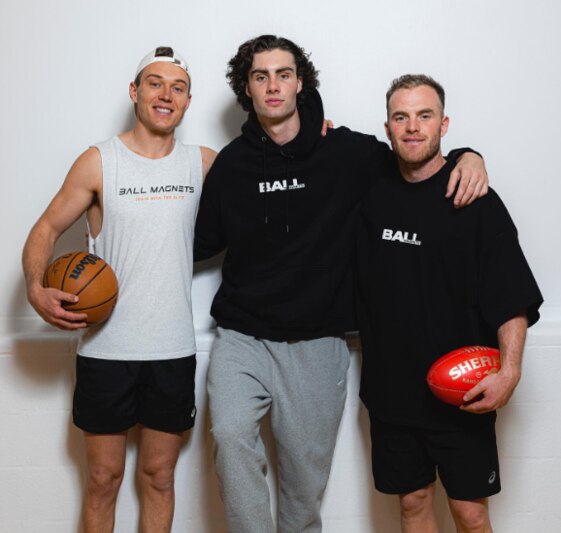 Josh Giddey with AFL stars Patrick Cripps and Tom Mitchell. Picture: Instagram / Ball Magnets