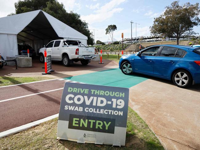 Drive-through Covid-19 testing stations in Perth have been busy this week. Picture: Trevor Collens/AFP