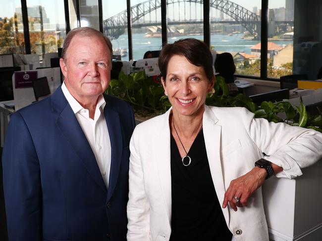 14/12/17: Outgoing CEO of A2 Milk, Geoff Babidge with his replacement Jane Hrdlicka at the A2 Milk office in Sydney. John Feder/The Australian.