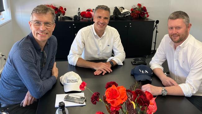 University of Adelaide vice-chancellor and president Professor Peter Hoj, Premier Peter Malinauskas, University of South Australia vice-chancellor and president Professor David Lloyd. Picture: Paul Starick