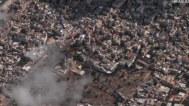 A satellite image of Al-Ahli hospital and the surrounding area in Gaza City after the deadly strike. Picture: AFP/ Maxar Technologies.