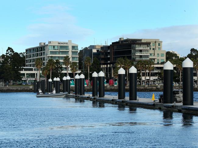 The new wave attenuator beside the Royal Geelong Yacht Club. Picture: Alison Wynd