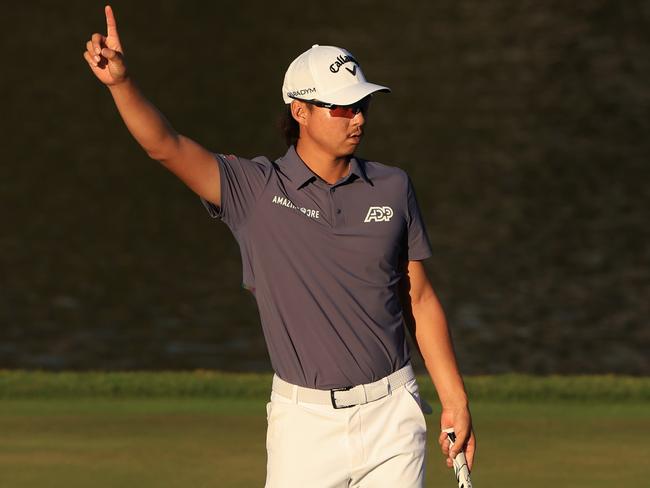 PONTE VEDRA BEACH, FLORIDA - MARCH 11: Min Woo Lee of Australia reacts to his attempt for birdie on the 17th green during the third round of THE PLAYERS Championship on THE PLAYERS Stadium Course at TPC Sawgrass on March 11, 2023 in Ponte Vedra Beach, Florida. (Photo by Sam Greenwood/Getty Images)