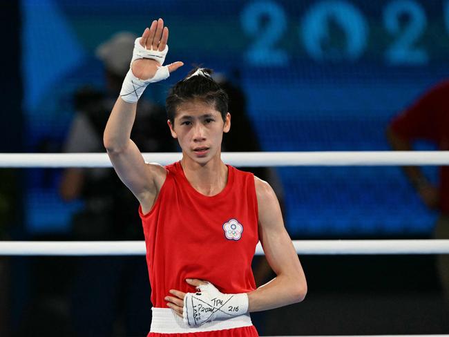 Taiwan's Lin Yu-ting reacts after beating Turkey's Esra Yildiz Kahraman. Picture: AFP