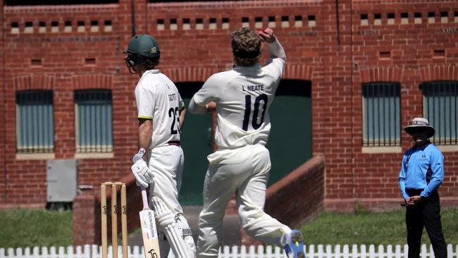 Lachie Neate bowls for Geelong against Camberwell. Picture: Carey Neate.