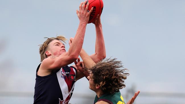 Saindringham Dragons draft prospect Miles Bergman marks strongly.