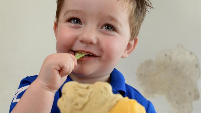 SHS Summer food special: Melbourne's Best Ice Creams. Luca Burgess 2, with a Pidapipo gelato cup, flavors mango and pistachio. Picture: Kylie Else