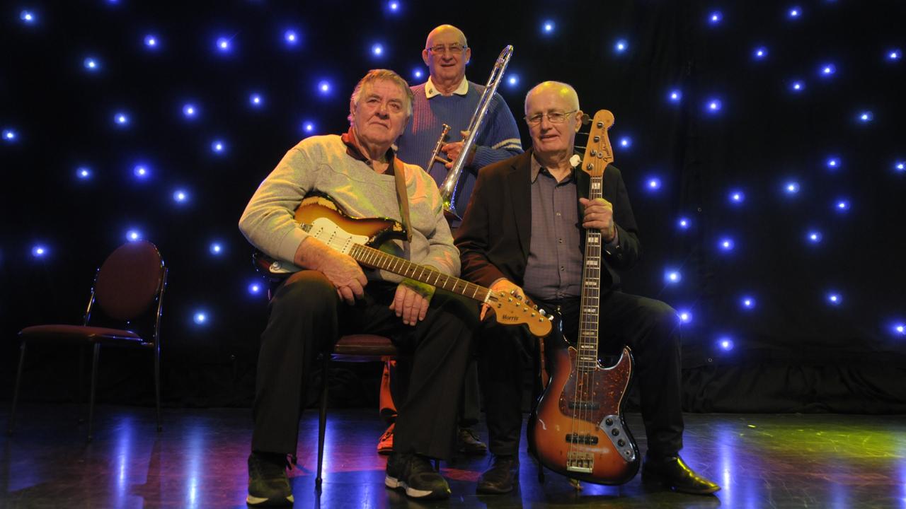 Iconic Toowoomba band Chapter III members (back) Ian "Corky" Corkill and (front from left) Kerry Wright and Raymond Moore are reuniting for an upcoming charity tribute show. Picture: Rhylea Millar