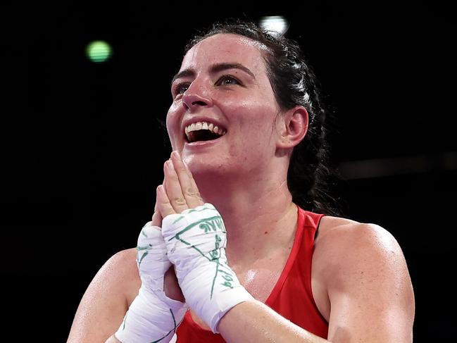 PARIS, FRANCE - AUGUST 04: Caitlin Parker of Team Australia celebrates victory against Khadija Mardi of Team Morocco after the Women's 75kg Quarter-final match on day nine of the Olympic Games Paris 2024 at North Paris Arena on August 04, 2024 in Paris, France. (Photo by Richard Pelham/Getty Images)