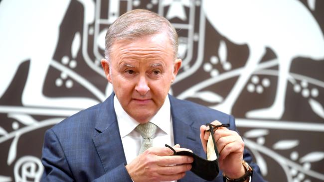 Anthony Albanese at a press conference in Brisbane. Picture: NCA NewsWire / John Gass